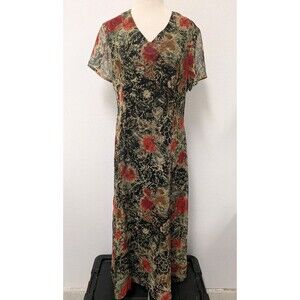 Vintage 90s Mom Y2K Maggie Sweet Black Floral Dress sz S Whimsigoth Roses Punk